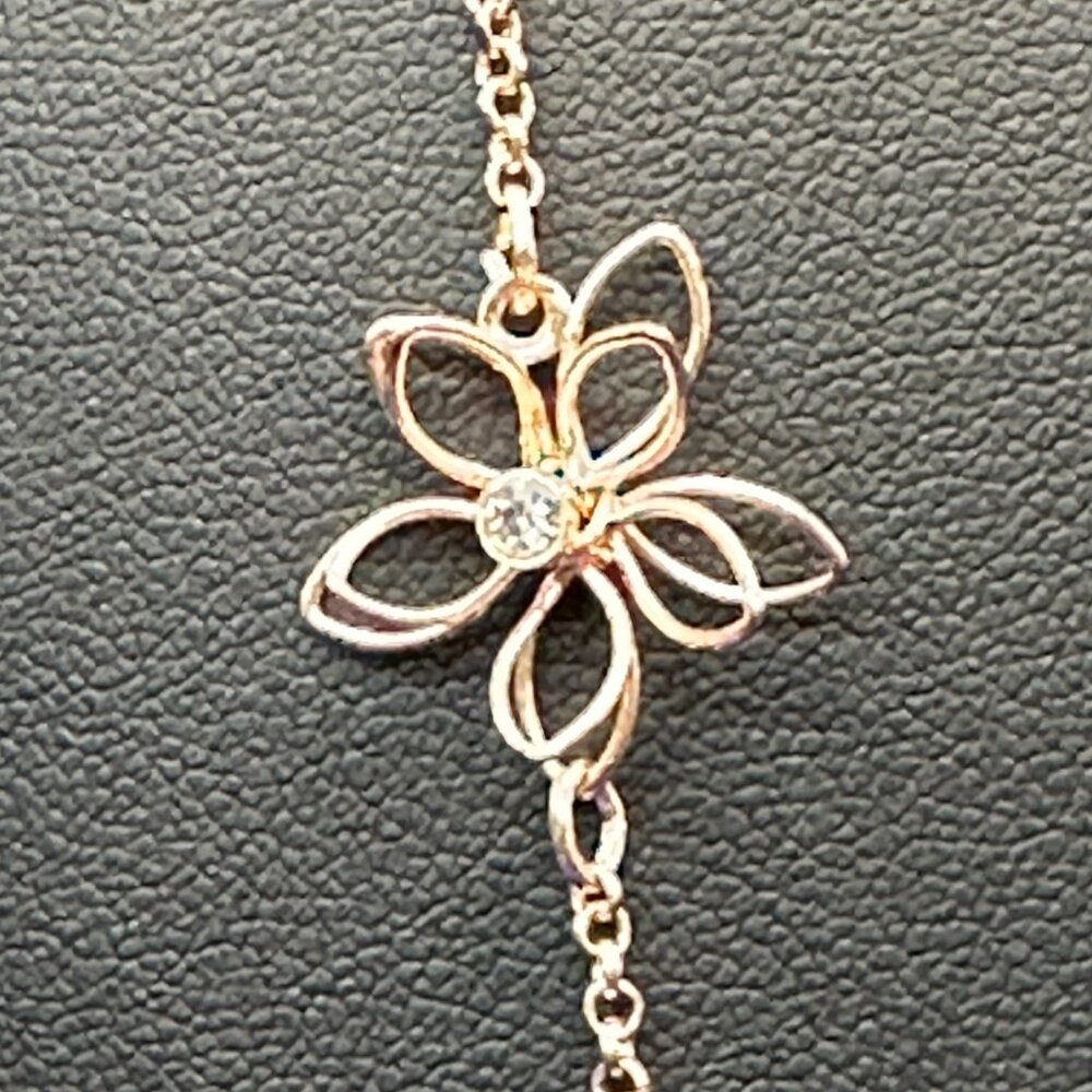 C1946 Long Gold-Tone Flower & Clear Crystal Station Necklace - Picture 4 of 15